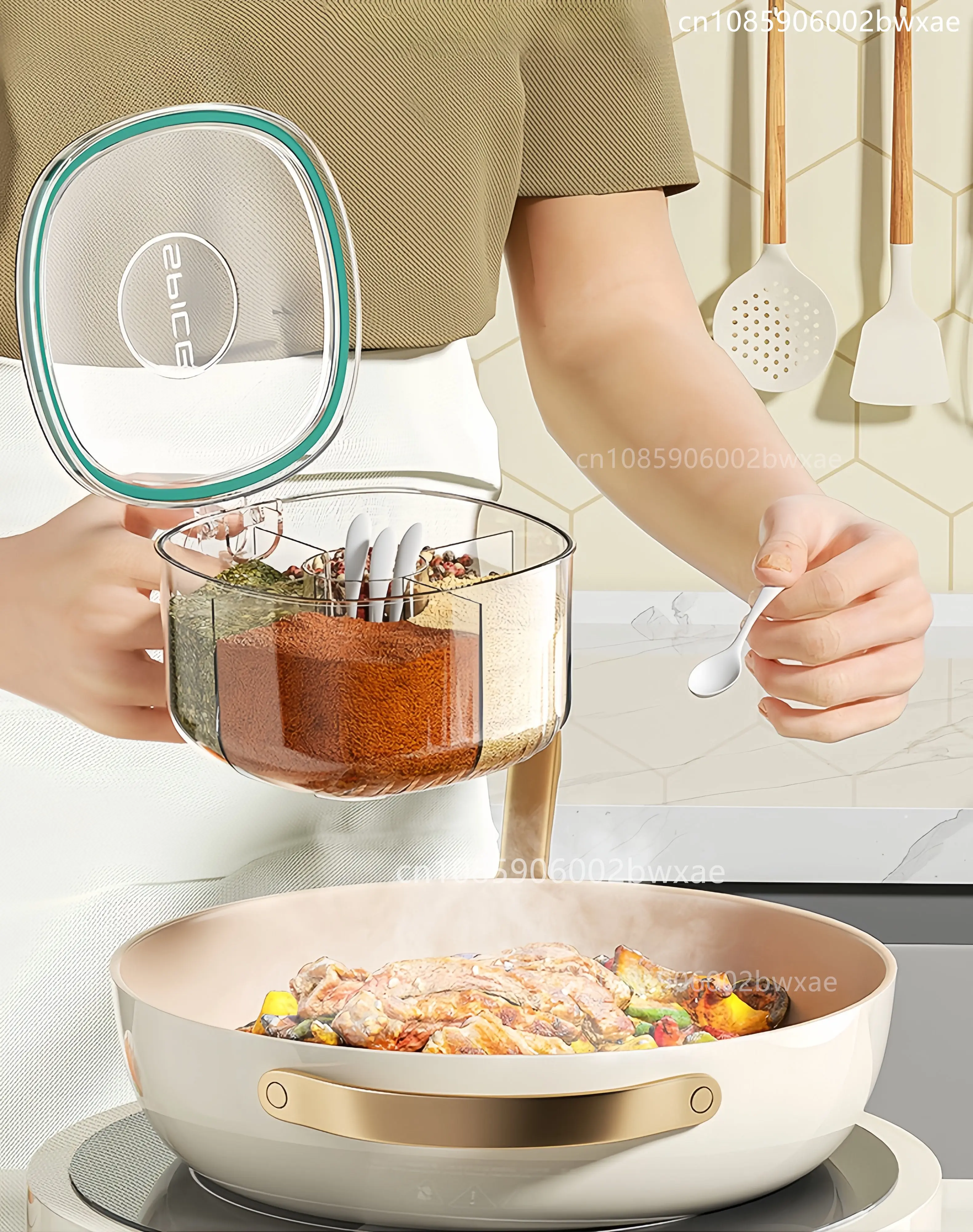 Household kitchen square seasoning box plastic with lid sealed moisture-proof