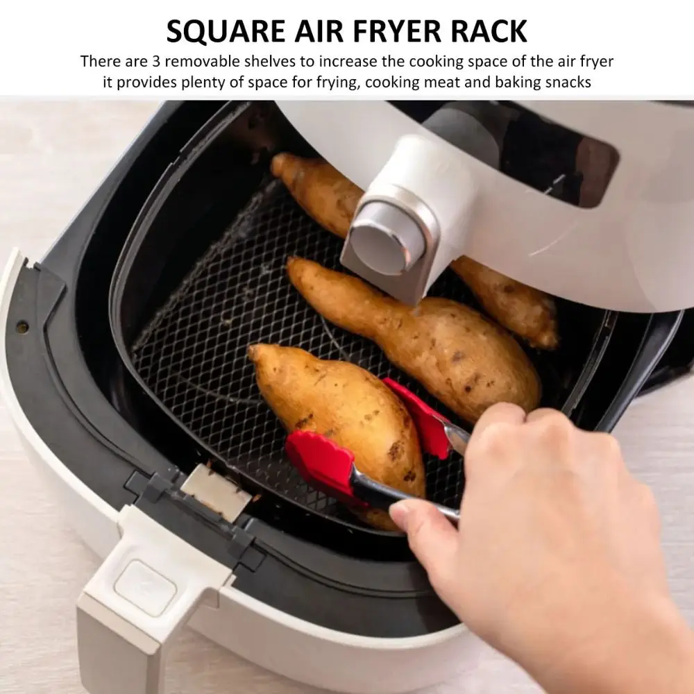 New Stackable Air Fryer Rack Non-Stick Stainless Steel Grilling Rack Airfryer Tray Grill Basket Durable Kitchen Gadgets