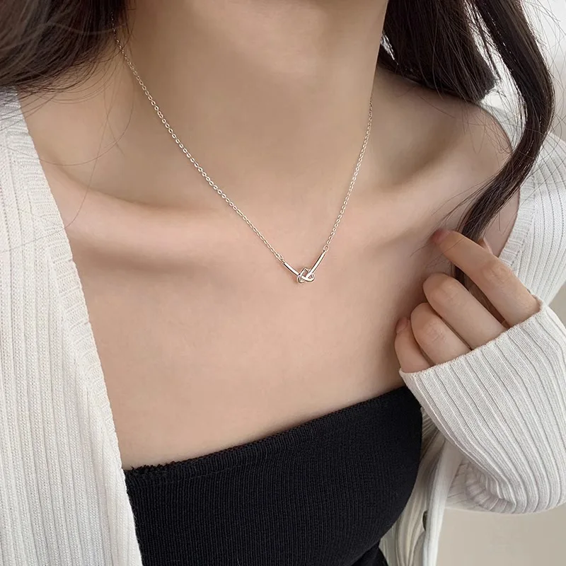 

PANJBJ 925 Sterling Silver Knot Necklace for Women Girl Individuality Korean Fashion Ins Jewelry Birthday Gift Dropshipping