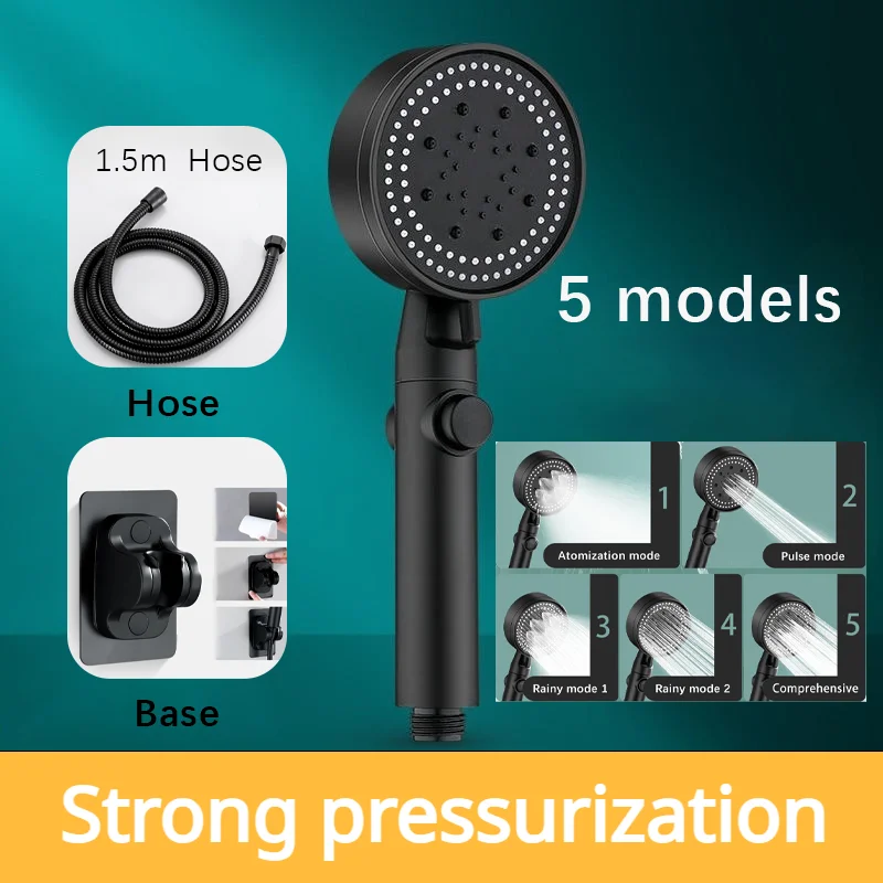 Shower Head High Pressure One-Key Stop Spray Nozzle Water 5 Models Knobs Saving Portable Bathroom Accessories