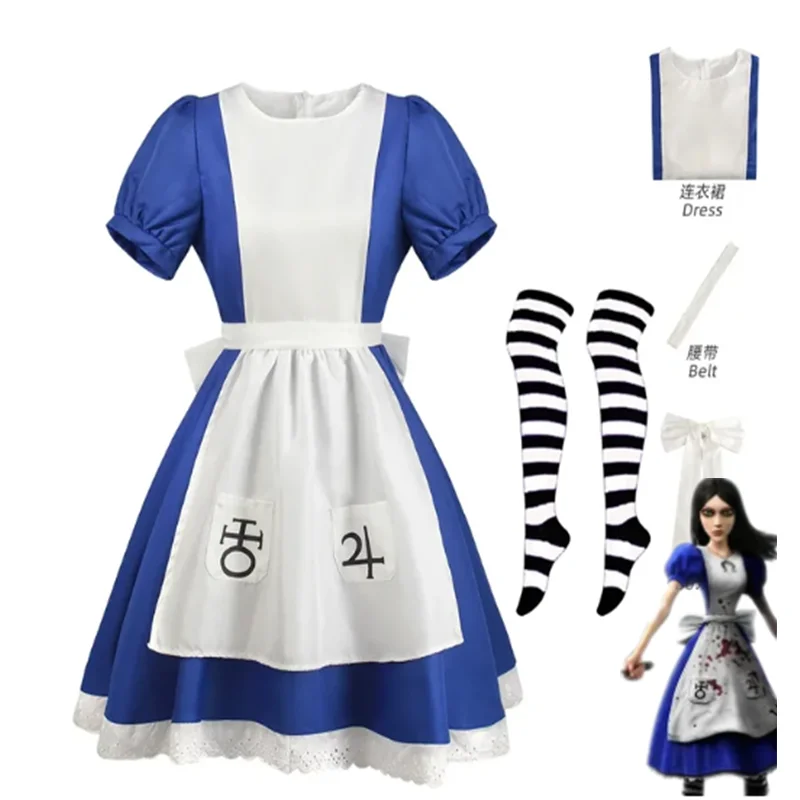 Gioco Alice Madness Returns Costume Cosplay Halloween Maid Dresses Grembiule Dress For Women Anime Girls Carnival Dress Up Party