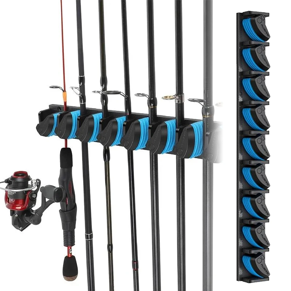 Wall-Mounted Fishing Rod Holder Vertical & Horizontal Pole Rack Up To 9 Rods Accessories Organizer Fishing Tools