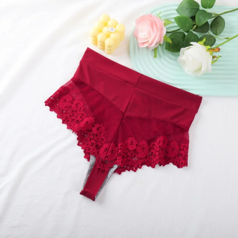 elegant bow detail on high waist lace thong