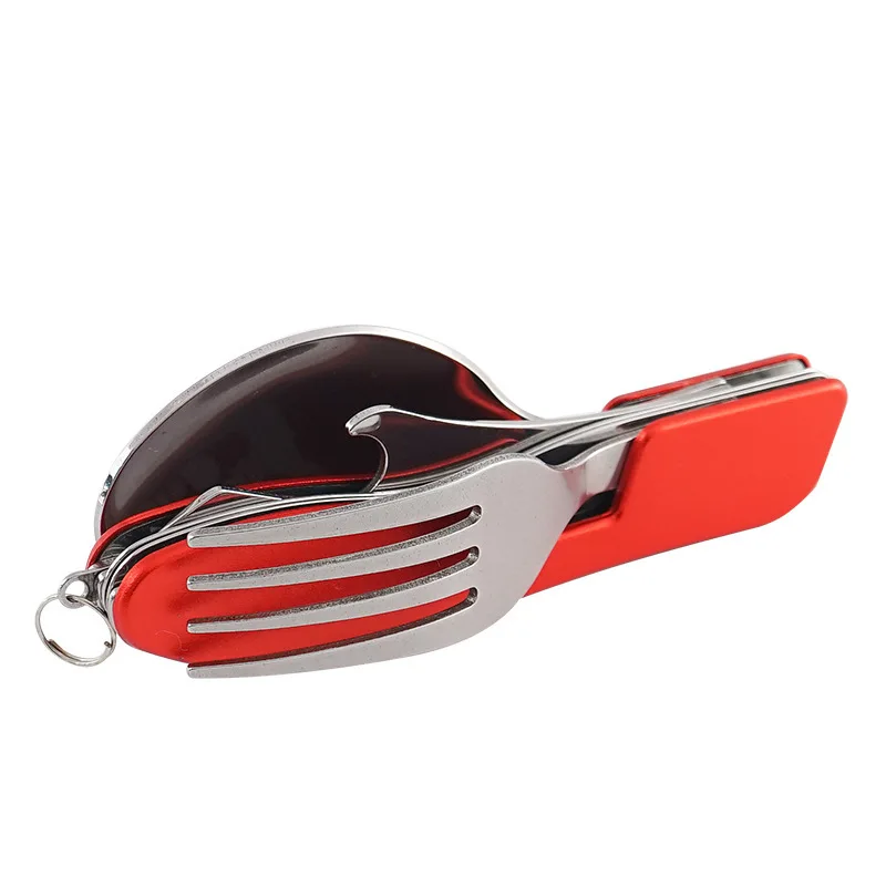 Foldable Stainless Steel Pocket Cutlery, Outdoor Camping, Picnic Knife, Fork, Spoon, Tableware Parts, Bottle Opener Combo Set
