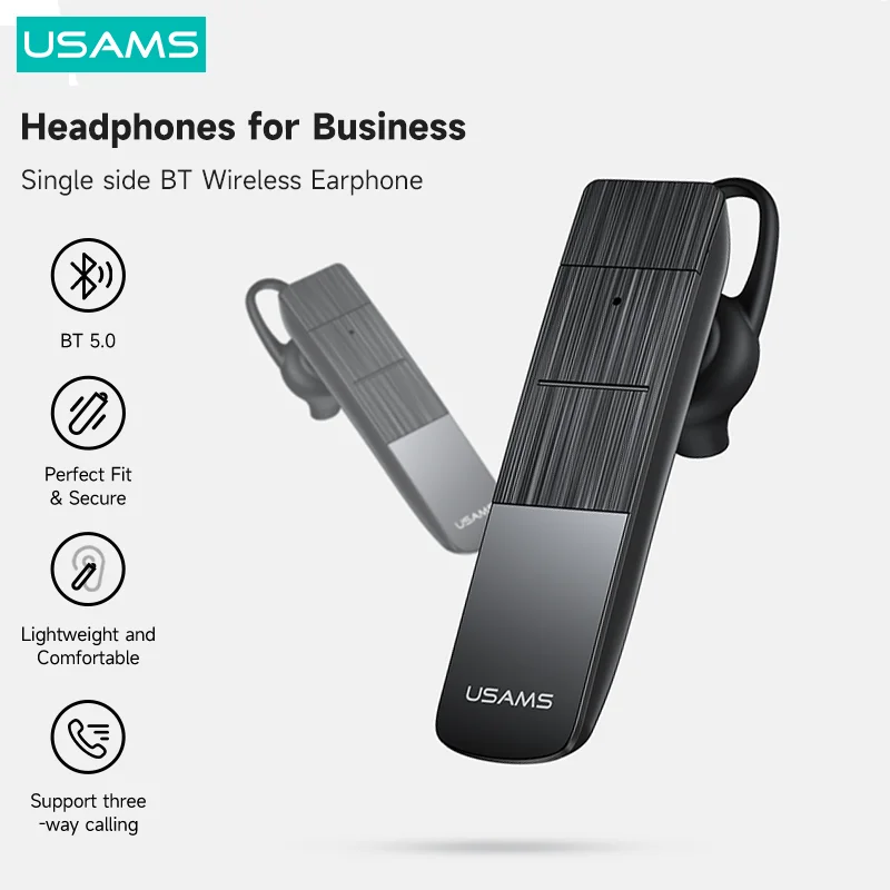 

USAMS BT2 Bluetooth 5.0 Headset Wireless Earphone With Mic Earbuds Earpiece Noise Reduction Microphone For Android Apple devices