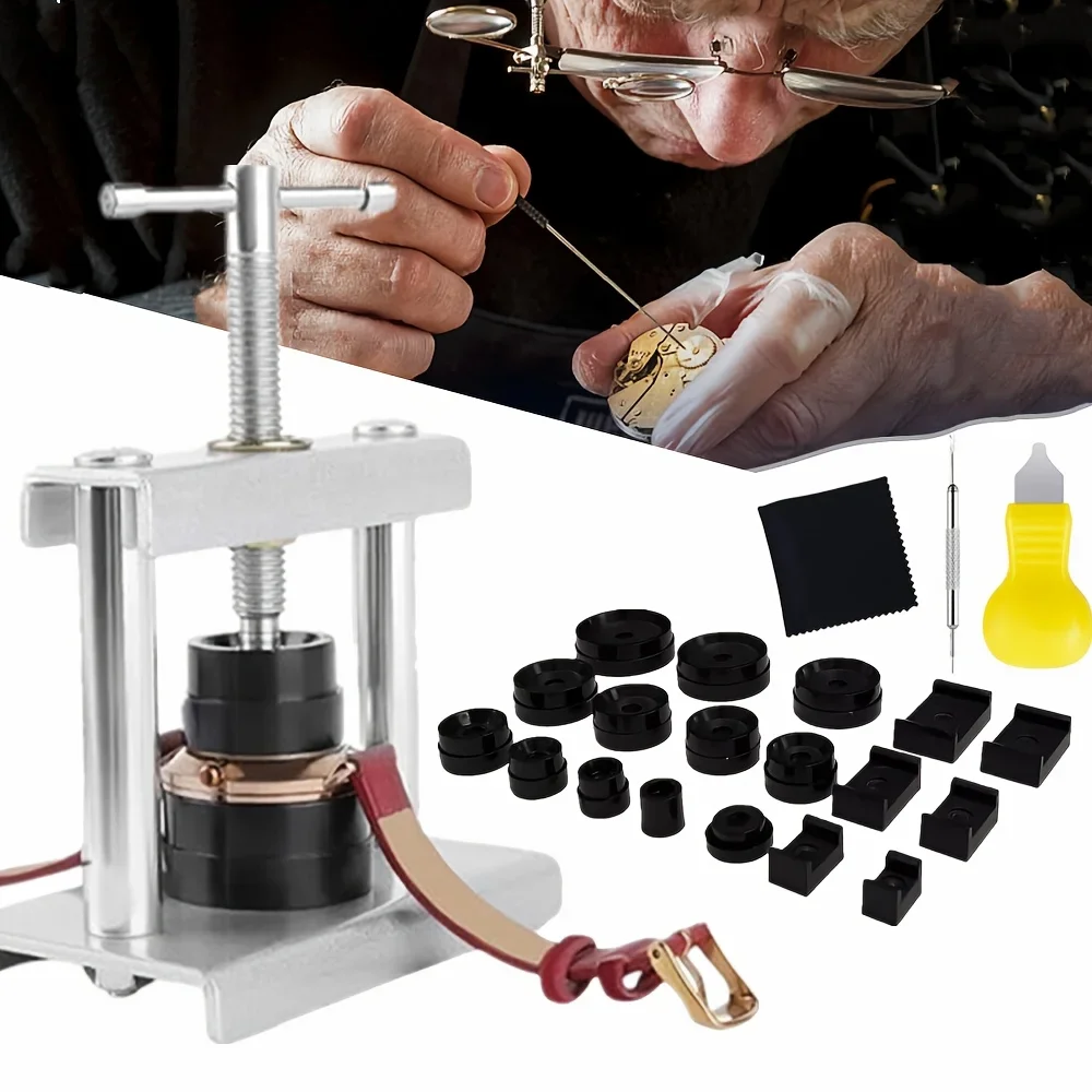22-Piece Watch Repair Tool Kit with Pressure Plates, Ear Punch, Dust Cloth, and Cover Presser
