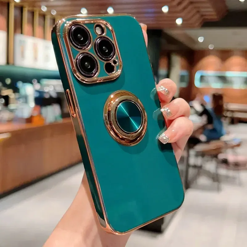 thumbnail image 1 of Luxury Magnetic Plating Silicone Case For iPhone 15 14 13 12 11 Pro Max XS XR 7 8 Plus SE 2020 2022 Full Covers With Ring Holder, 1 of 5
