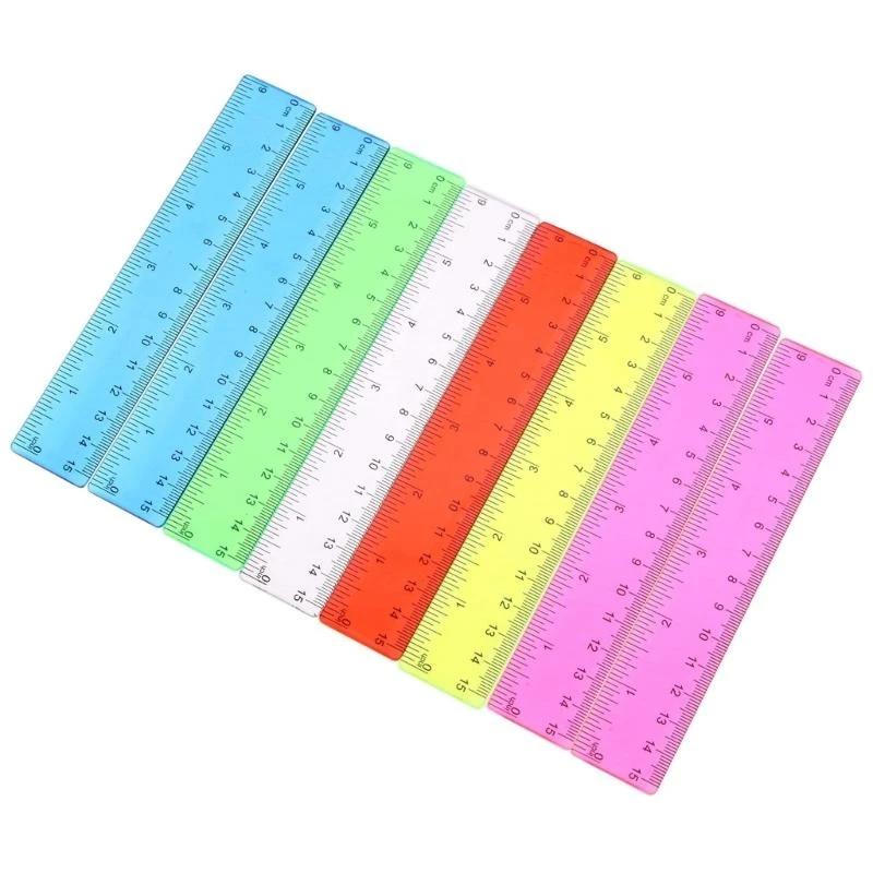 8 조각 6 인치 투명 눈금자 플라스틱 눈금자 직선 비산 방지 눈금자 수학 용품 학교 사무실 측정 도구