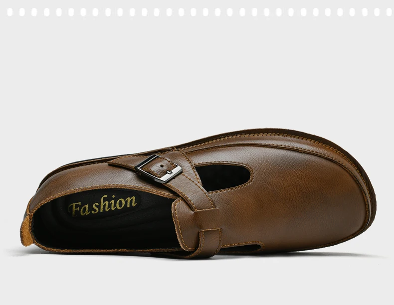 Männliche handgemachte Freizeitschuhe Herren-Sandalen aus echtem Leder, atmungsaktiv, weiche Sohle, flache Slip-On-Sommer-Strand-Wanderschuhe für Herren – Detail 9
