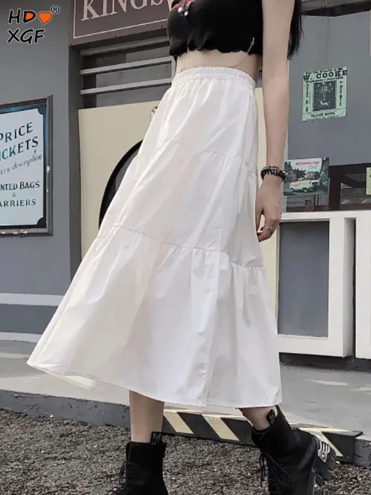 

Elastic A-line High Waist Pleated Skirts For Women Korean Fashion Kawaii White Umbrella Skirt Harajuku All-match Midi Skirts Y2k
