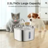 ZYFeeder Fuente de agua automática para gatos de 2,2 L, alimentador de agua cuadrado de acero inoxidable para mascotas, fuente de agua para perros con ventana (sin enchufe de 5 V 1 A)
