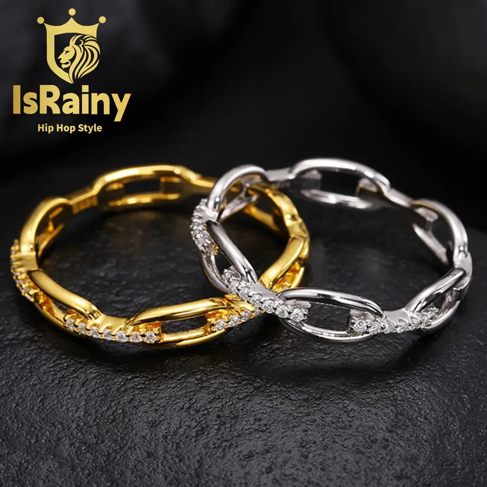 

IsRainy Hip Hop Rock 925 Sterling Silver VVS1 D Color Real GRA Moissanite Full Diamonds Ring Band Men Fine Jewelry Pass Test