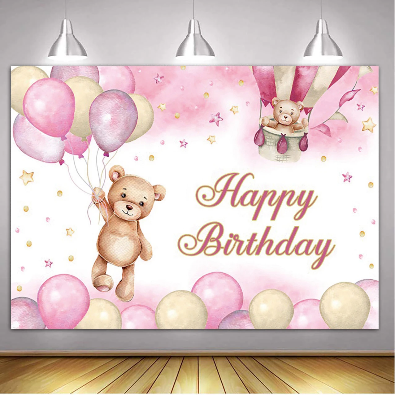 Teddy Bear Baby Shower Backdrop with Floral and Balloon Decor for Photography and Kid's Birthday Parties