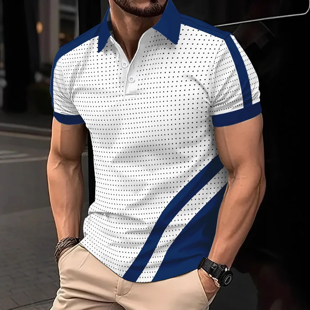2025 Summer Sports POLO Shirt light ripe casual fashion urban lapel short sleeve collage/patchwork polka dot breathable T-shirt 4