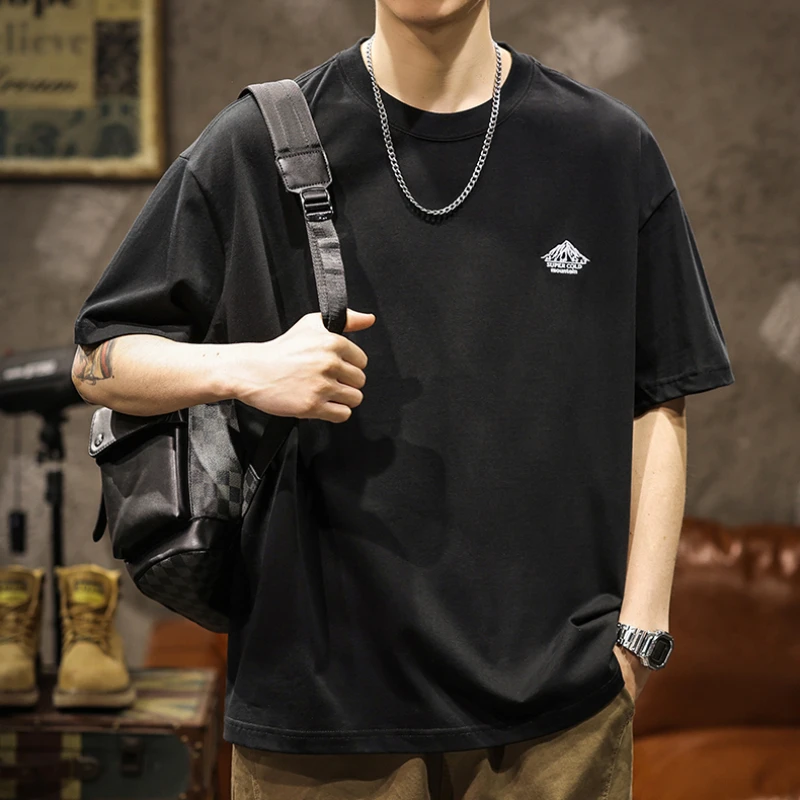 

Модная трендовая летняя новая повседневная хлопковая тонкая футболка с коротким рукавом мужская одежда с круглым вырезом Новый американский стиль