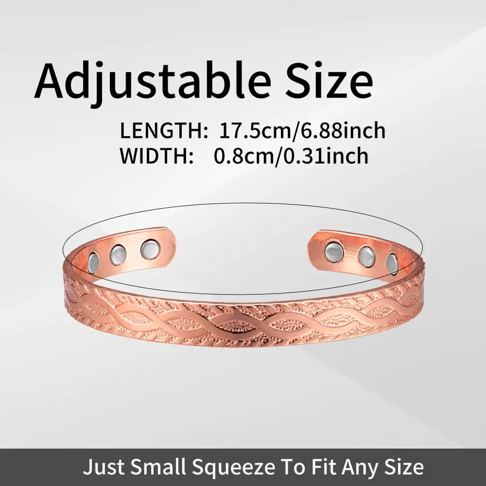 Bracelet En Cuivre Pur 99,99% Avec Aimants - Bijou Homme/Femme, Perles D'Obsidienne, 3500 Gauss