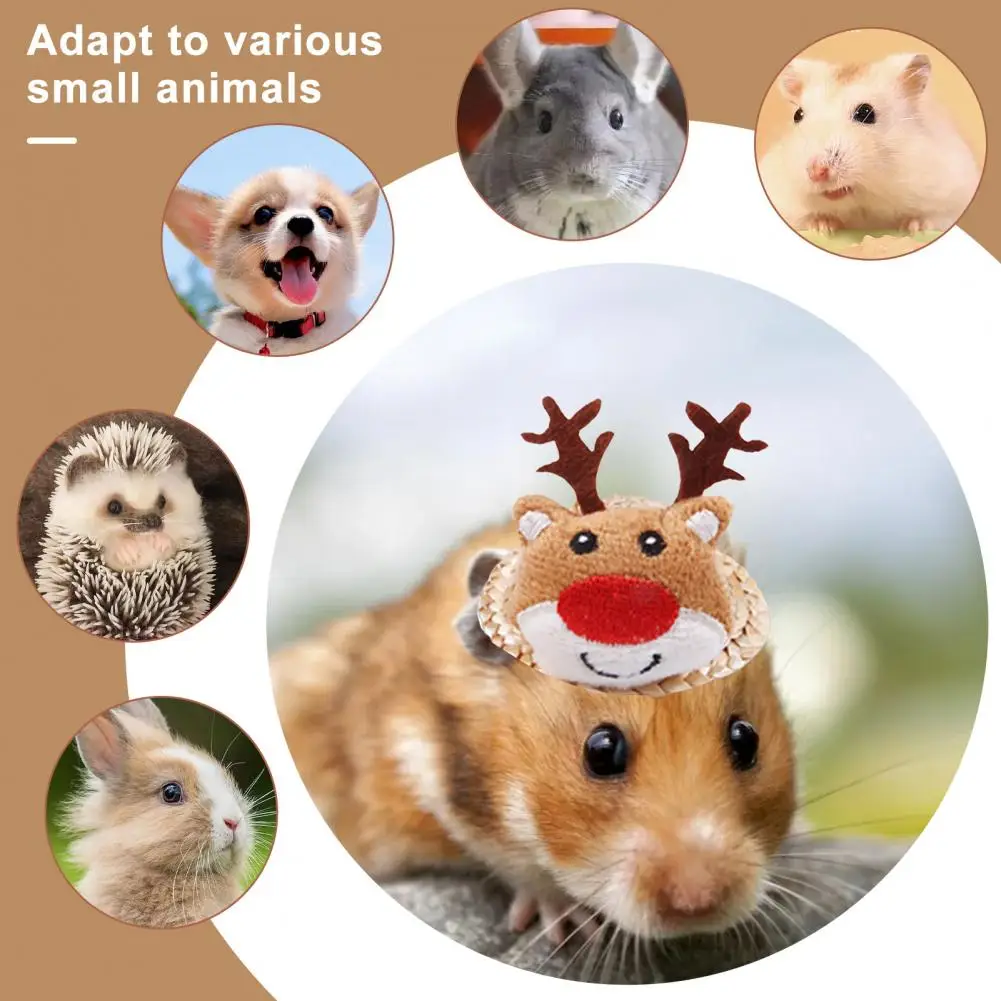Holiday Critter Hat for Small Pets Festive Christmas Hamster Guinea Pig Costume Accessories Plush Reindeer for Hedgehog Pets