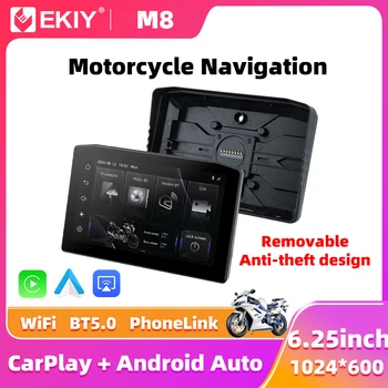 EKIY 6.25" Wireless CarPlay Moto Android Auto Portable Digital Dashboard Anti Theft Removable Screen GPS Motorcycle Navigation 1