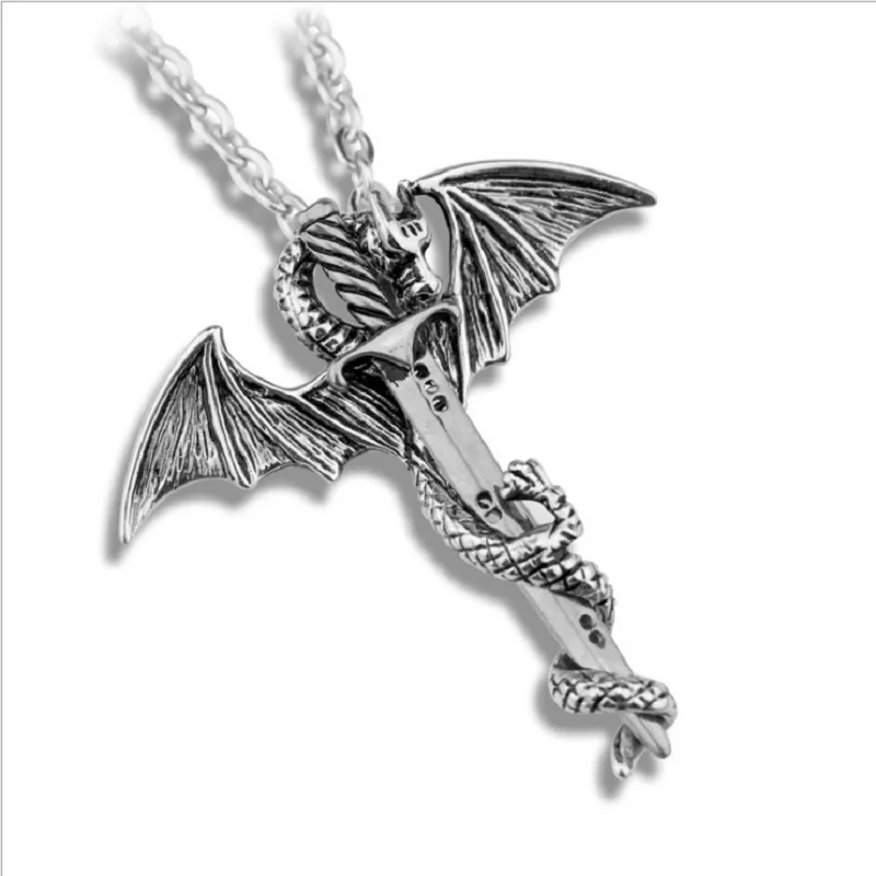 Rock and roll fashion style,winged dragon gold sword luminous style,alloy necklace,boy and girl accessories,party accessories