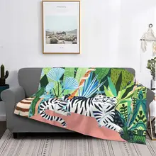 

Oil Painting Tropical Plants Blankets Flannel Autumn/Winter Forest Jungle Animal Soft Throw Blankets for Home Car Rug Piece 09