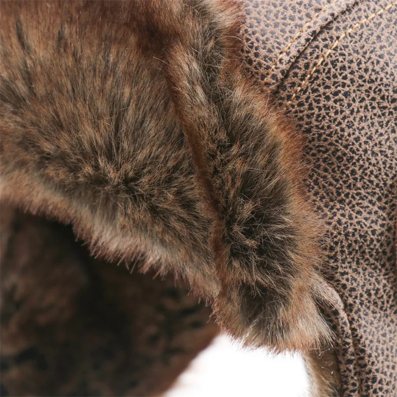 SupSindy Männer warme Winter-Bomber-Hüte im Freien Moto winddichte Kunstpelz-Piloten-Ohrklappen-Hut für Frauen UdSSR Uschanka thermische Schneekappen – Detail 15