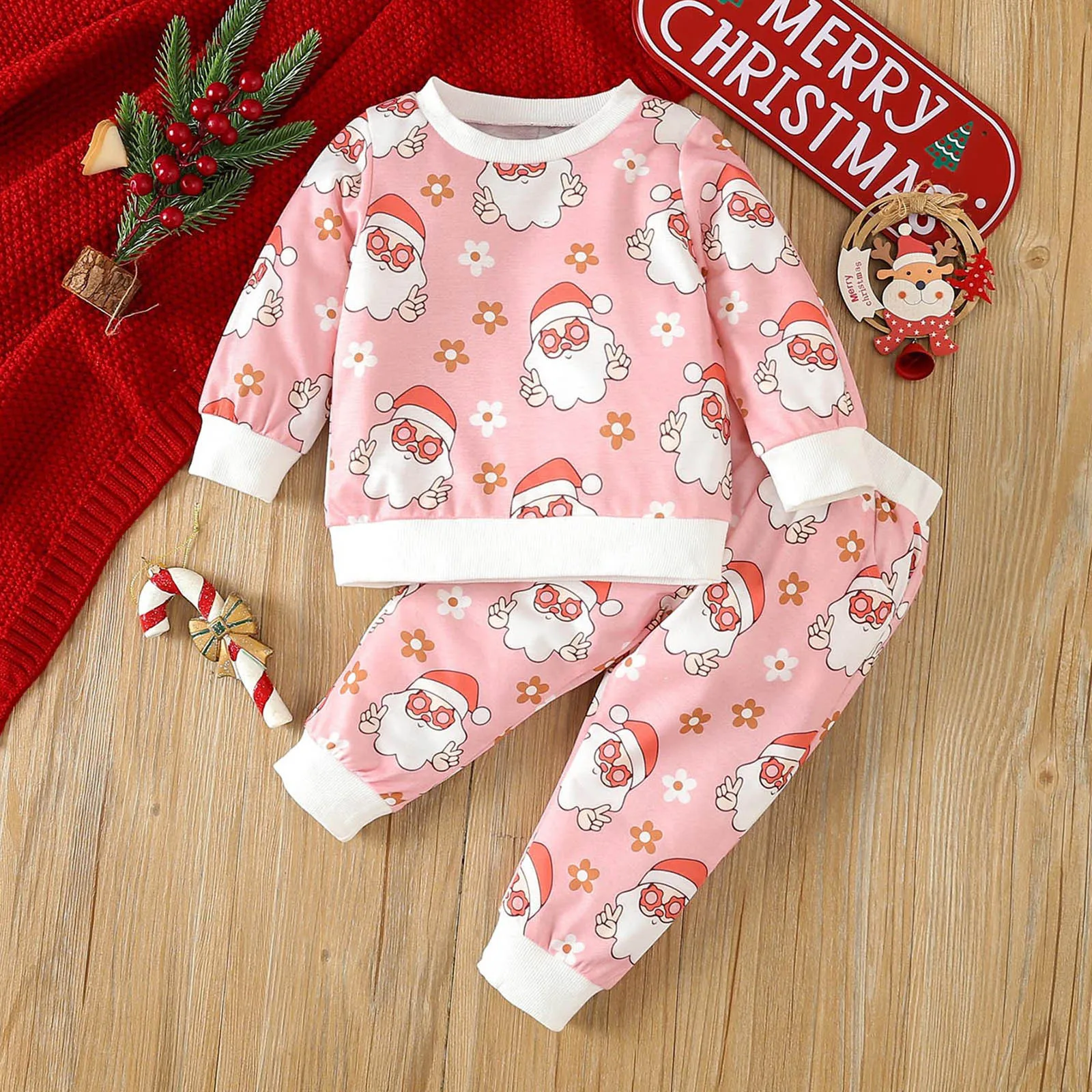 

Warm Long Sleeve Children Christmas Outfits Kids Suits Autumn Sweatshirt+ Pants 2PCS Winter Baby Boys And Girls Clothing Set