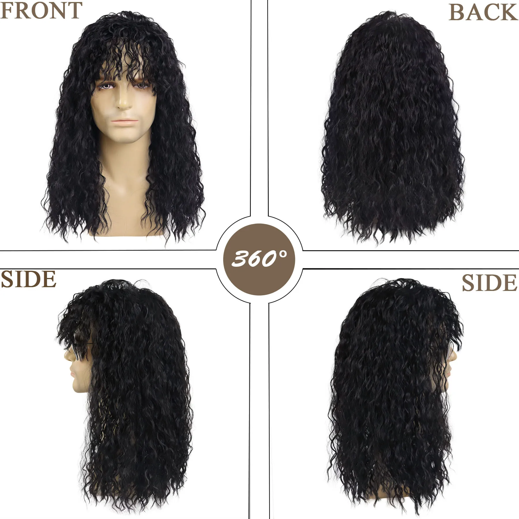 Perruque Femme Longue Boucles Noires LIONESS 1B - Synthétique, Bonnet Moyen, Raie Libre - Neuf Avec étiquettes