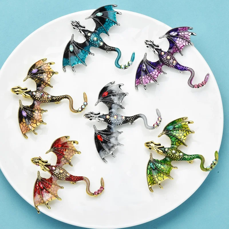Animal brooch 6-color Rhinestone Enamel Dragon for women men