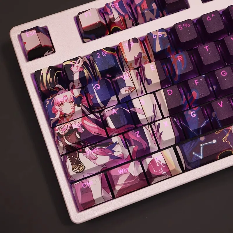 Honkai Star Rail fu Xuan Keycap Tintura Pbt Subbed Keycaps Retroiluminados Anime Game Key Caps 61 87 104 108 Layout Perfil de Cereja Conjunto - Imagem 4