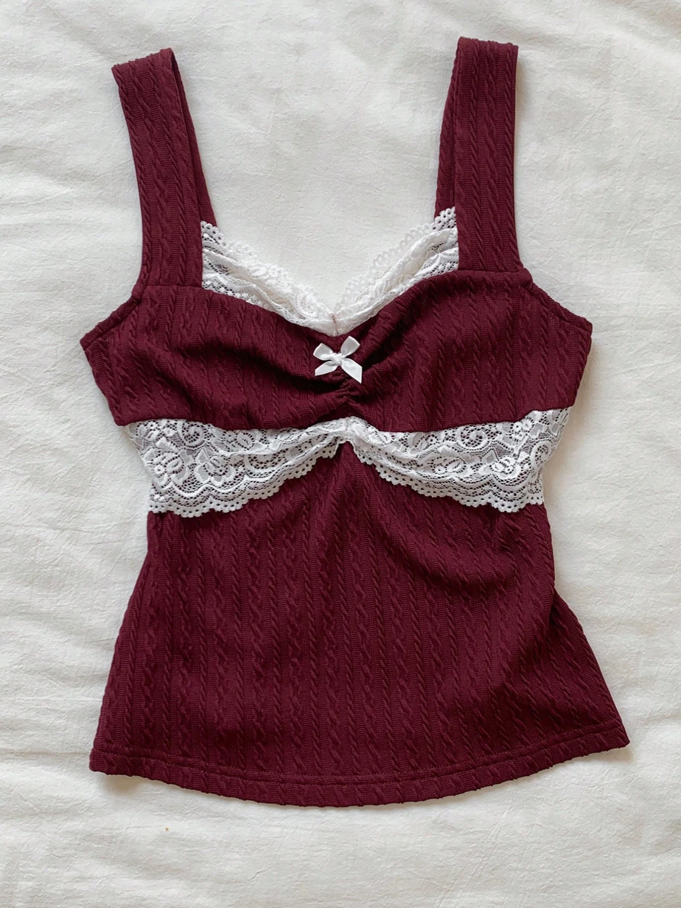 Y2K Summer Fashion New Lace Splicing Bow Decoration Pure Desire Women's Tank Top 4