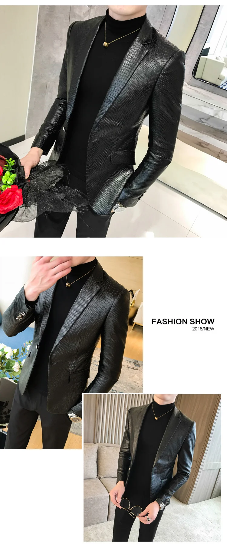 Button One PU Blazer Men Slim Fit Blazer Masculino Black Mens Blazer Para Hombre Vintage Prom Blazers For Men black blazer for men