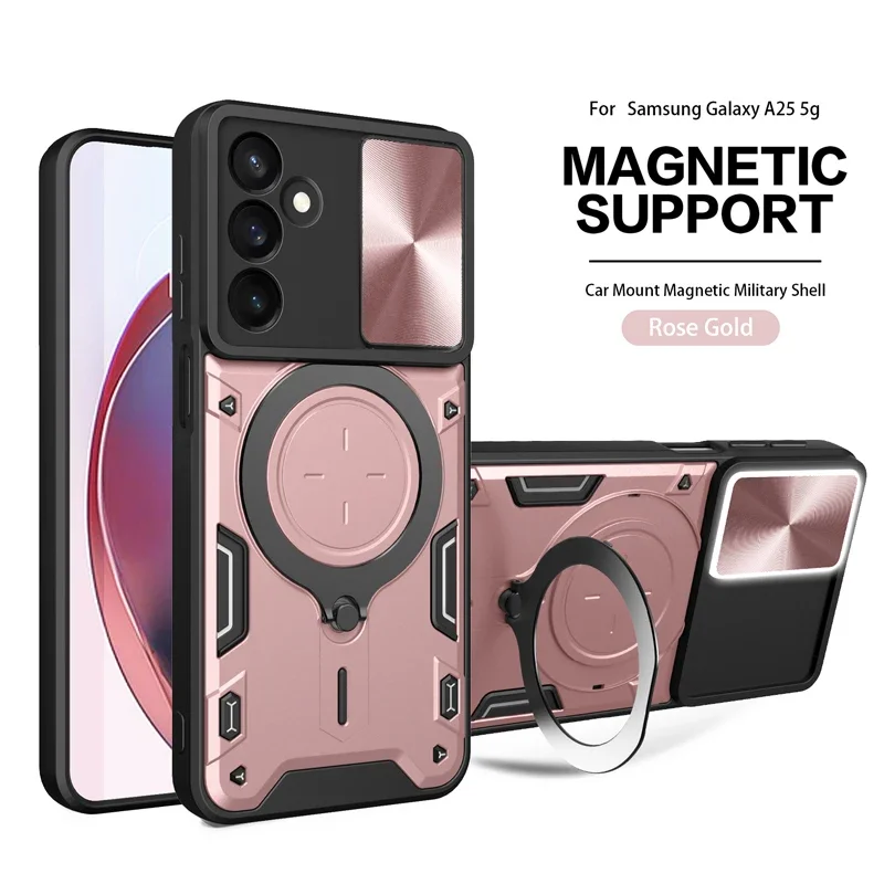Coque de protection magnétique en métal avec anneau rotatif pour Samsung Galaxy A55 A25 A73 A72 A71 A54 A53 A52 A51 A35 A34 5G Appel entrant clignotant_voghion.com