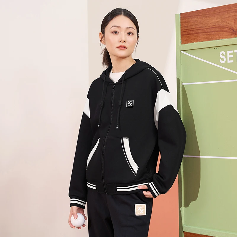 Xtep Knitted Hooded Women Spring Soft Leisure Durability Coat Comfortable Trendy Fashion Tops 976128940508