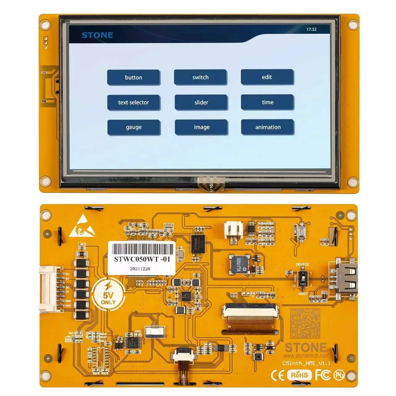 

5 Inch Graphic LCD HMI Serial Display Module with Program + Touch Screen for Equipment Control Panel