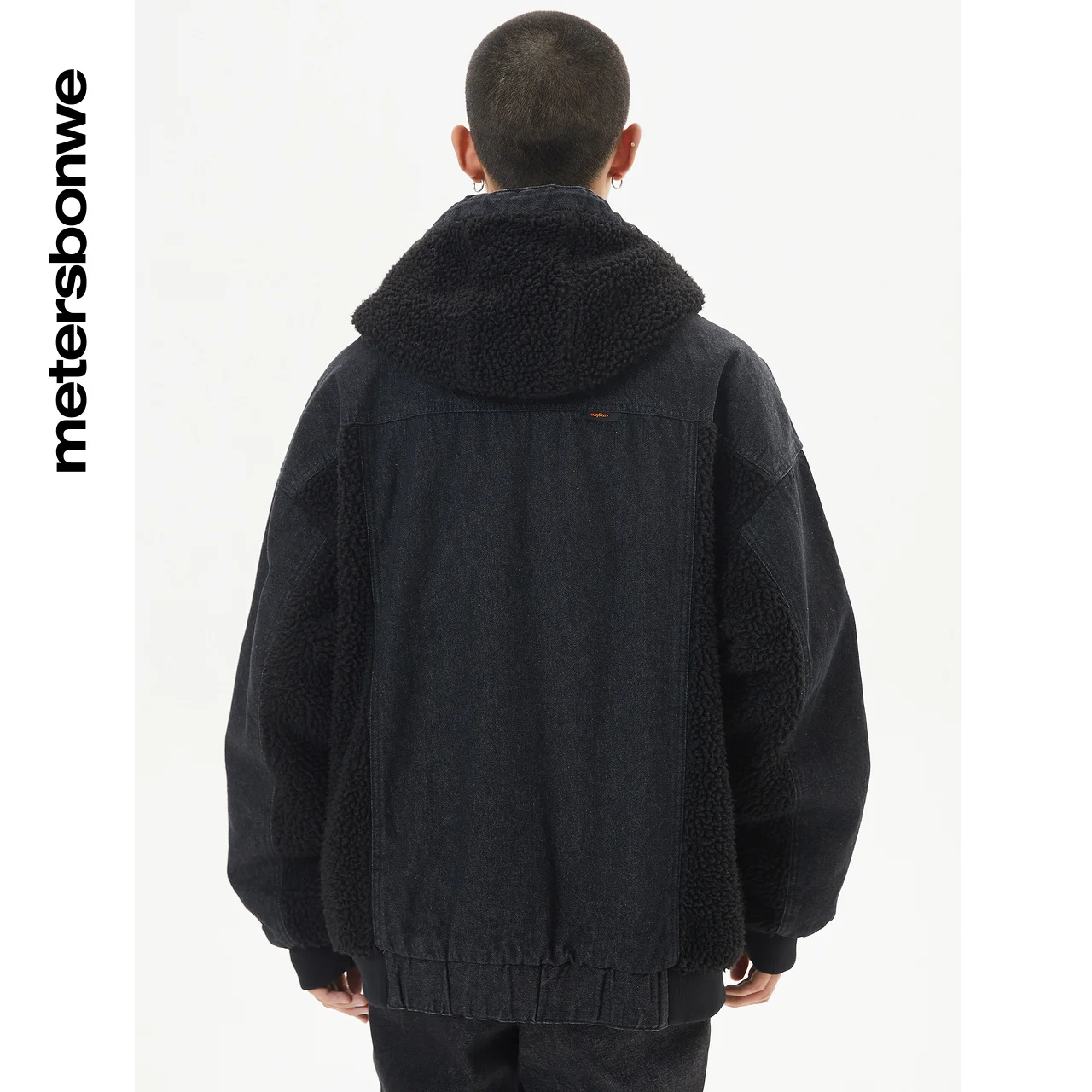 Metersbonwe Men 100%Cotton  Joint With Imitation Lamb Fur Hooded Loose Denim Jacket Winter Fashion Warm Cotton-Padded Jackets