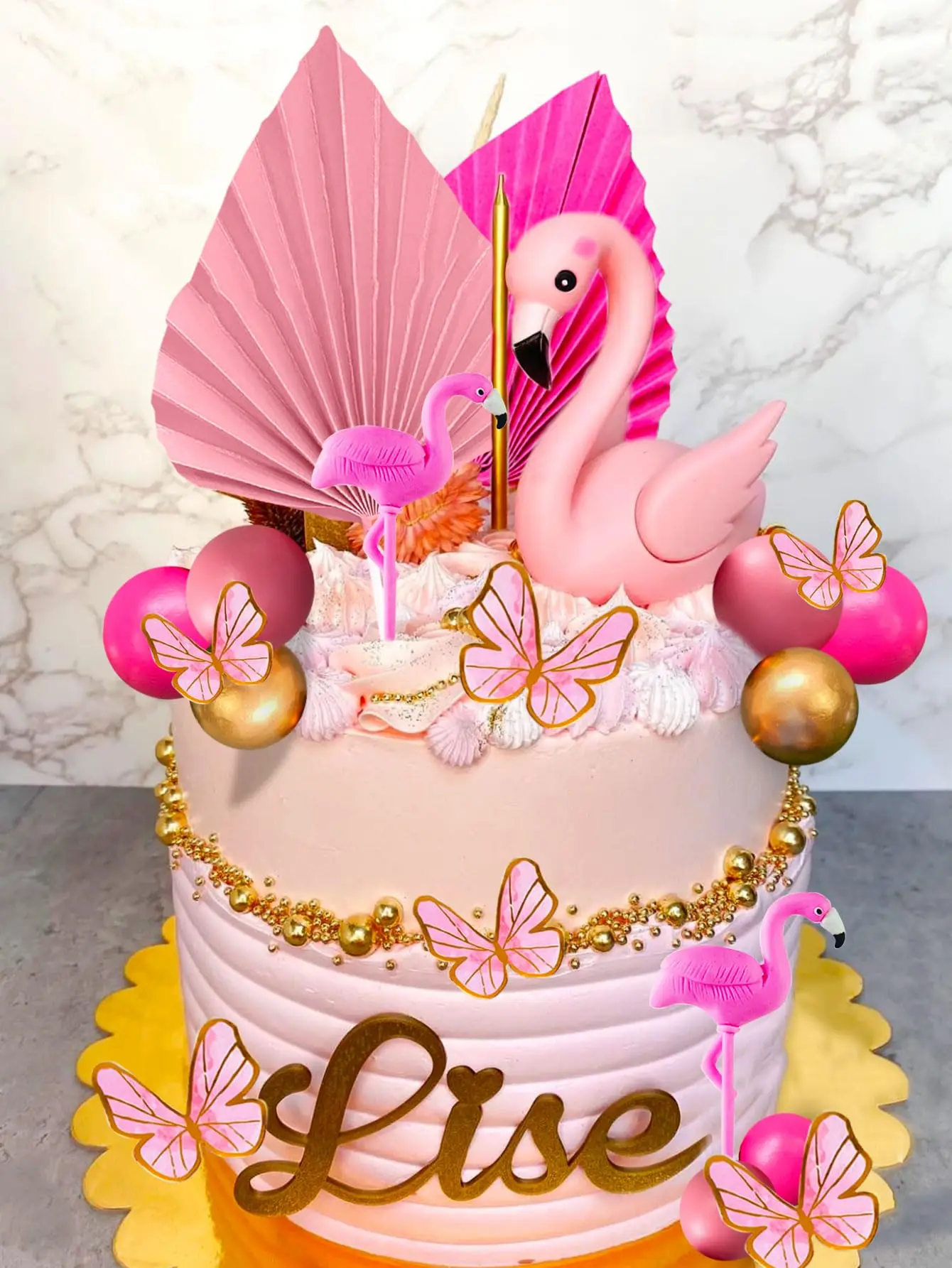 31 Uds. Adorno para tarta de flamenco, decoración para tarta de mariposa  rosa, adorno para tarta con tema de playa hawaiana para suministros para  fiesta de cumpleaños y boda - AliExpress, image size:1340x1785