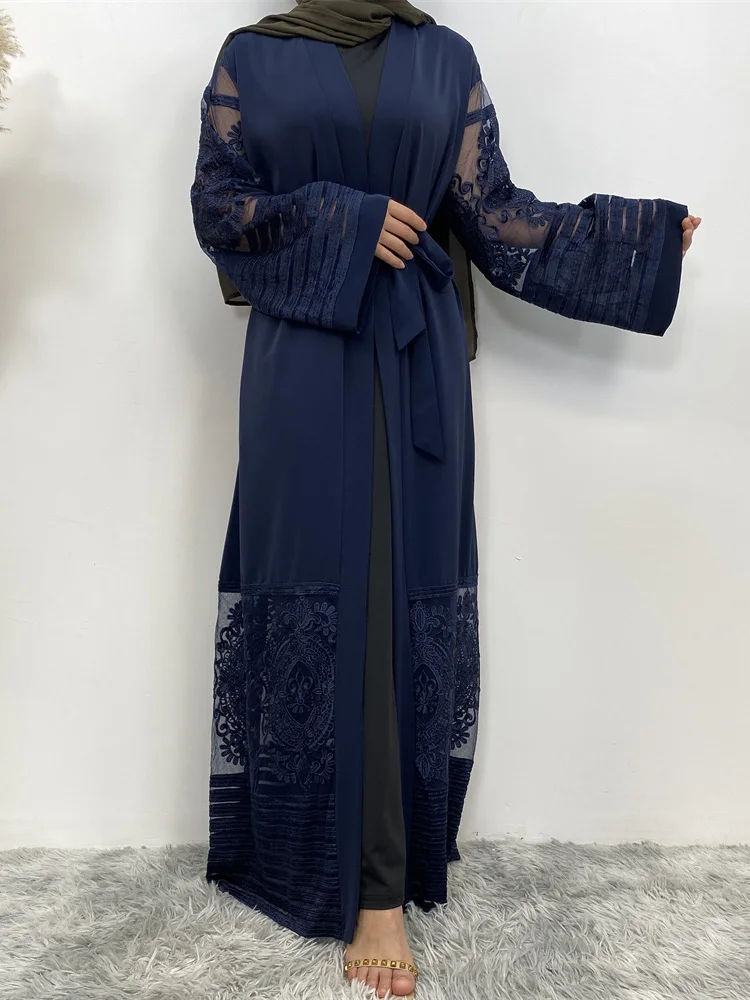 Eid 기모노 Mujer 아바야 여성 터키 이슬람 아랍어 무슬림 꽃 자수 가디건, 의류 로브 슈미즈 팜므