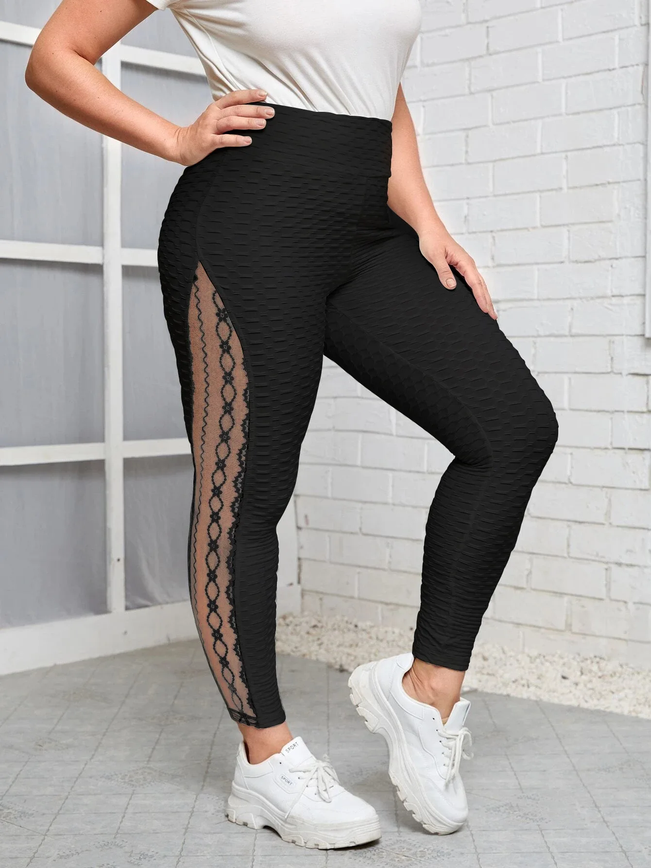 3xl 4xl Plus Size Lace High Waist Fitness Leggings Women Holllow