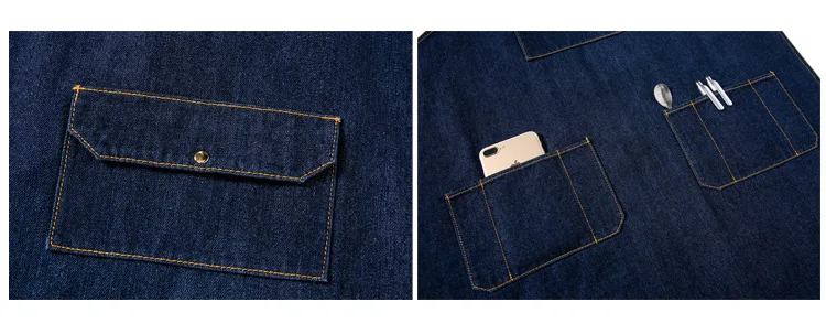 Denim-Schürze mit mehreren Taschen und PU-Gürtel, Friseur-Overall für die Garten- und Holzbearbeitung, Barbershop-Schürze in gleicher Größe – Detail 10