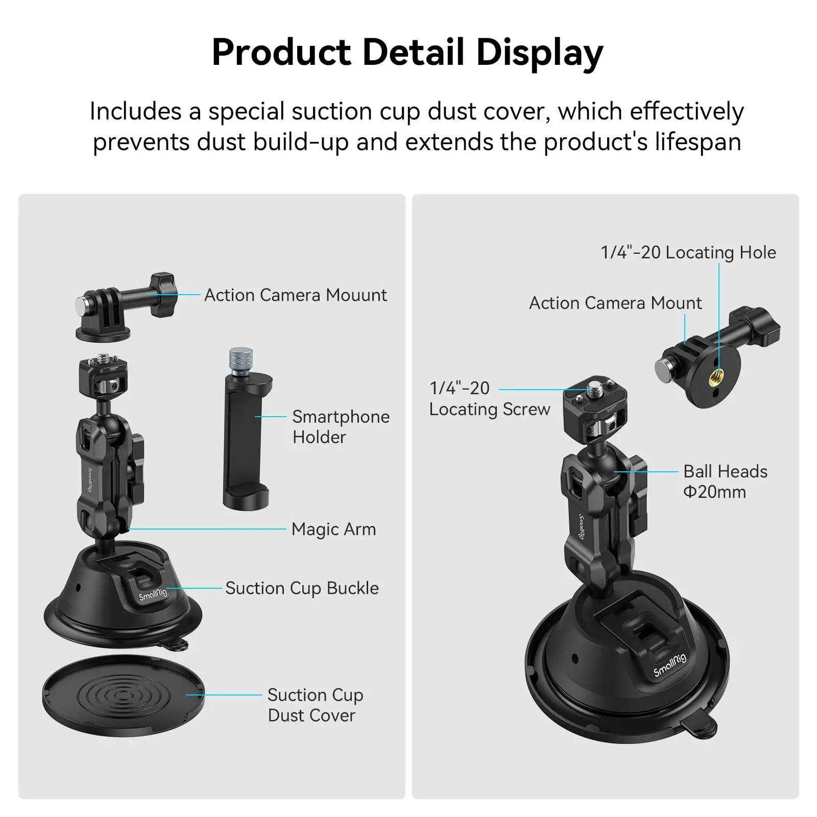 SmallRig Double-Layer Suction Cup Mount for Action Camera w Phone Holder for GoPro for DJI Osmo Dual Ball Head 360°Rotation 4275