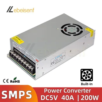 스위칭 전원 공급 장치, 알루미늄 케이스 LED 램프 드라이버 조명 변압기, 내장 선풍기, 110V, 220V, AC-DC 컨버터, 5V, 200W, 40A