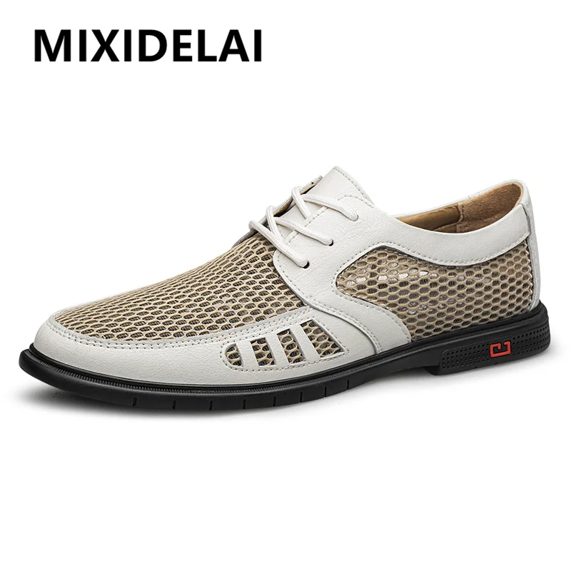 Summer Business Men's Dress Shoes Mesh Breathable Man Fashion Casual Shoes Genuine Leather Oxfords Work Zapatos Hombre