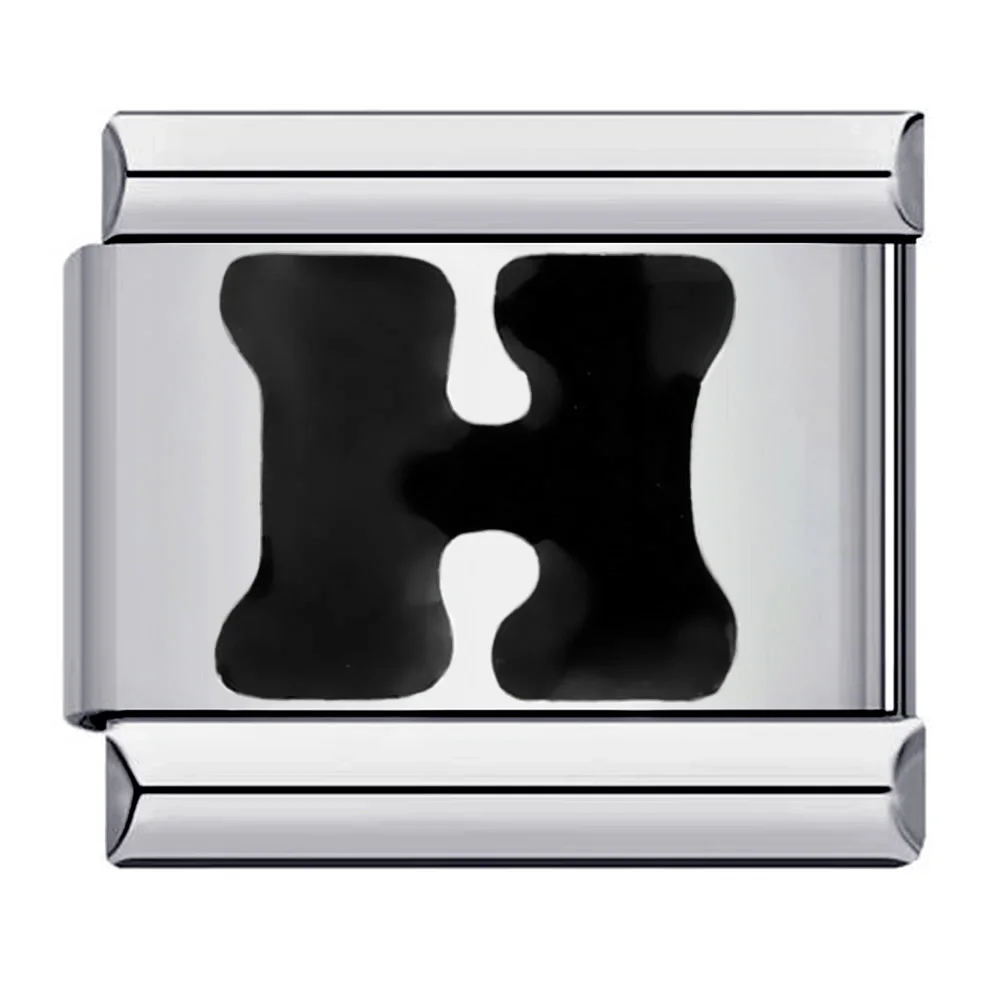 Elegant Glaze Black Italian Letter Charms Stainless Steel Bracelet for Women and Men Jewelry Making