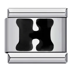 Elegant Glaze Black Italian Letter Charms Stainless Steel Bracelet for Women and Men Jewelry Making (H)