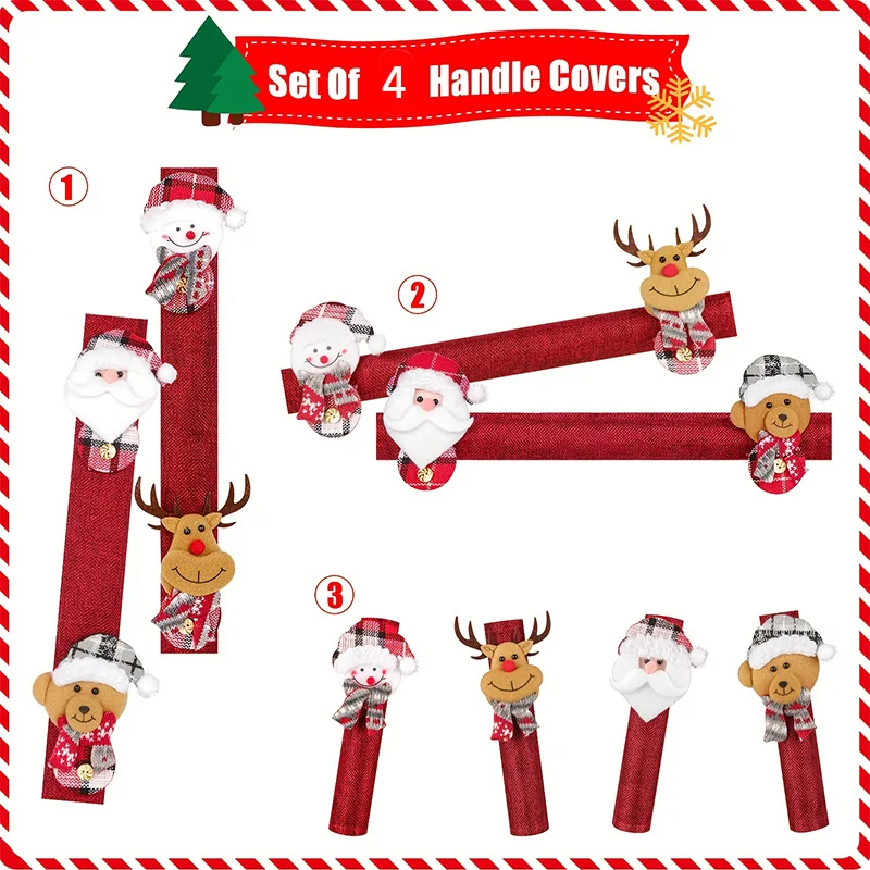 Christmas Refrigerator Door Handle Glove Set, Handle Gloves Home Decorations Door Gloves Microwave Oven Chr