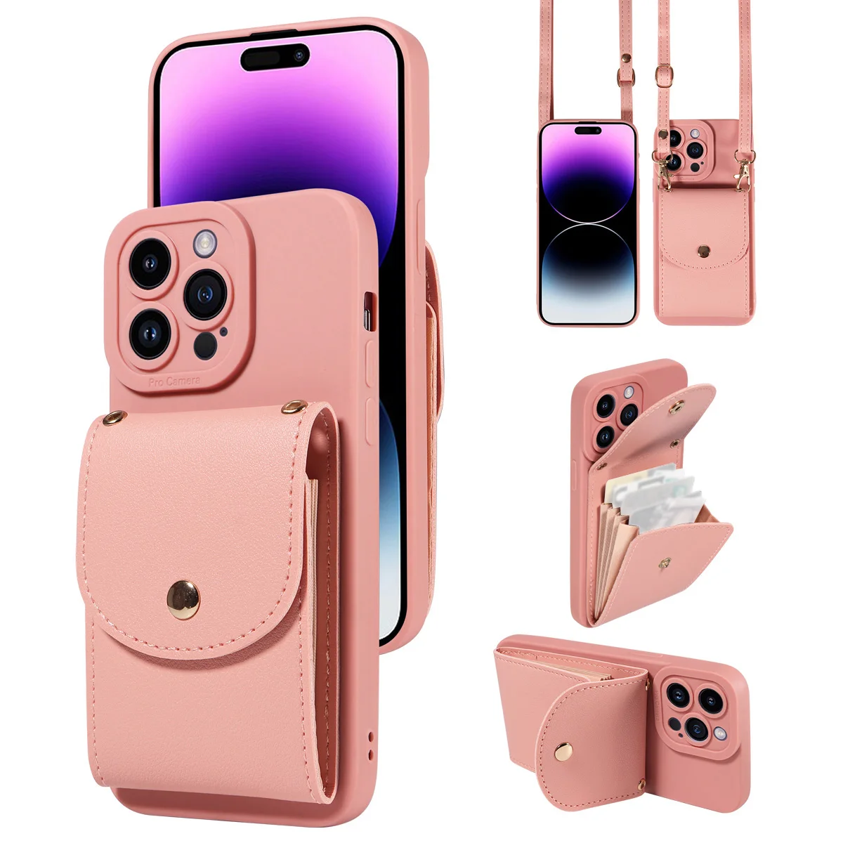 Elegant Faux Leather Phone Case with Lanyard, Card Slot & Shockproof Protection