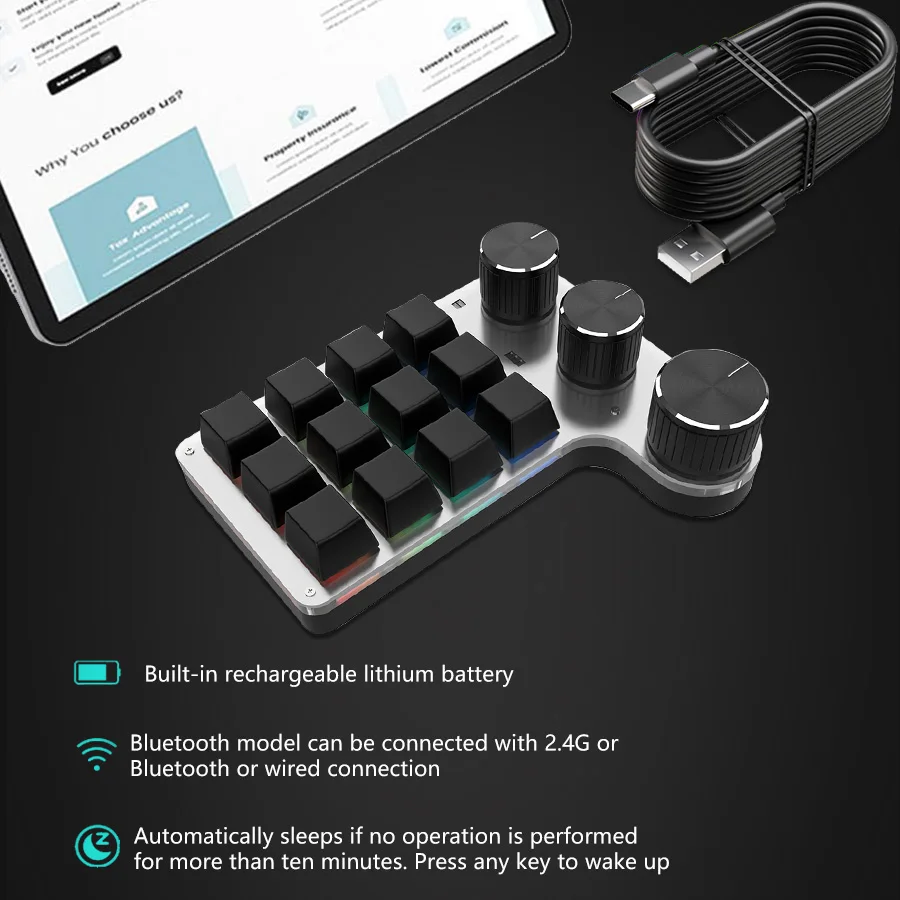 Bluetooth/wired Version 12 Key 3 Knob RGB Custom Programming Macro Compact Mechanical Keyboard Photoshop Hot Swappable Keyboard - 5