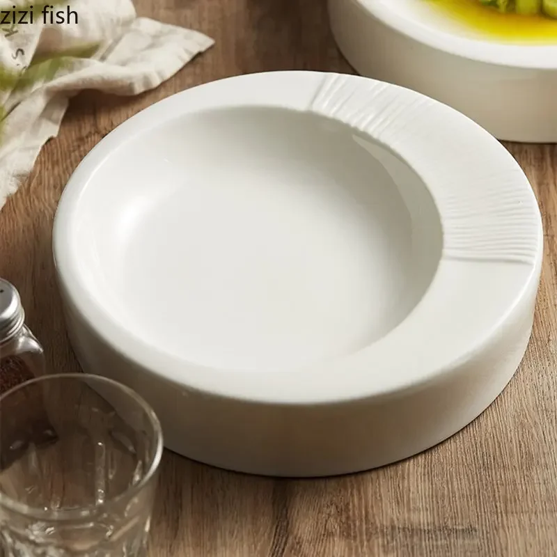 Ceramic Dinner Plate Restaurant Circular Thick Soup Plate Salad Dessert Dish Snack Dish Pasta Plates Solid Color Tableware