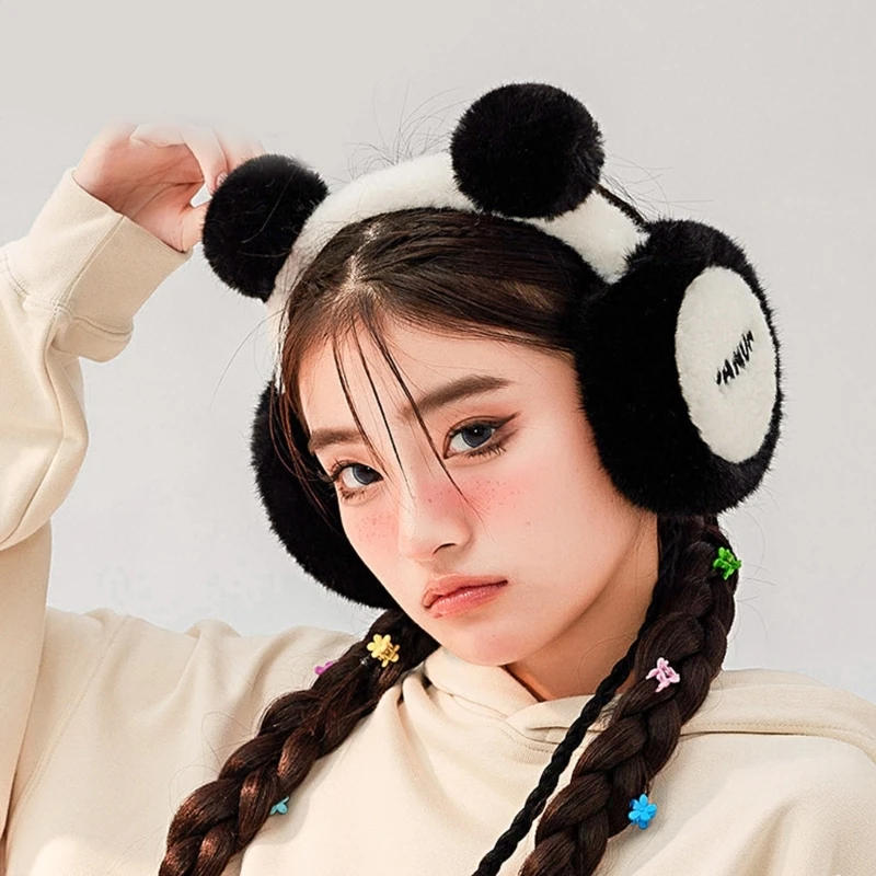 Panda Earmuffs Foldable Earmuffs Fleece Ear Muffs Headband Panda Earflap Panda Ear Warmer Panda Ear Muffs