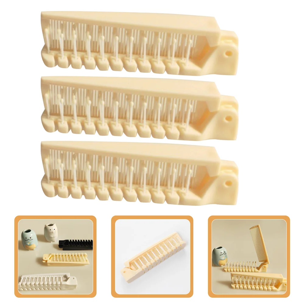 

3 Pcs Folding Comb Hair Brush Mini for Curly Brushes Travel Round Compact Hairbrush Small